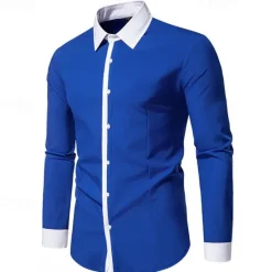 New OUKU Men's Shirt Dress Shirt Button Up Shirt Color Block Wedding Party Black White Navy Blue Blue Long Sleeve Lapel Spring & Fall Clothing Apparel