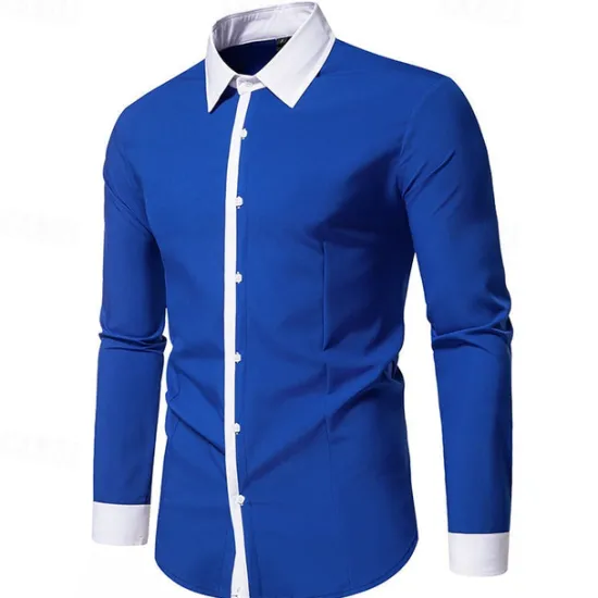New OUKU Men's Shirt Dress Shirt Button Up Shirt Color Block Wedding Party Black White Navy Blue Blue Long Sleeve Lapel Spring & Fall Clothing Apparel