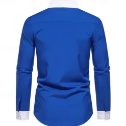New OUKU Men's Shirt Dress Shirt Button Up Shirt Color Block Wedding Party Black White Navy Blue Blue Long Sleeve Lapel Spring & Fall Clothing Apparel