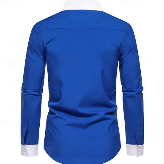 New OUKU Men's Shirt Dress Shirt Button Up Shirt Color Block Wedding Party Black White Navy Blue Blue Long Sleeve Lapel Spring & Fall Clothing Apparel