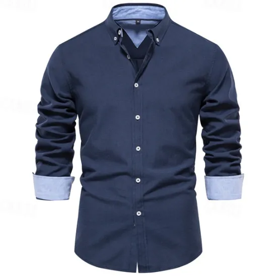 New OUKU Men's Shirt Dress Shirt Button Up Shirt Plain Wedding Party Black White Red Navy Blue Long Sleeve Lapel Spring & Fall Clothing Apparel Patchwork