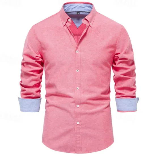 New OUKU Men's Shirt Dress Shirt Button Up Shirt Plain Wedding Party Black White Red Navy Blue Long Sleeve Lapel Spring & Fall Clothing Apparel Patchwork