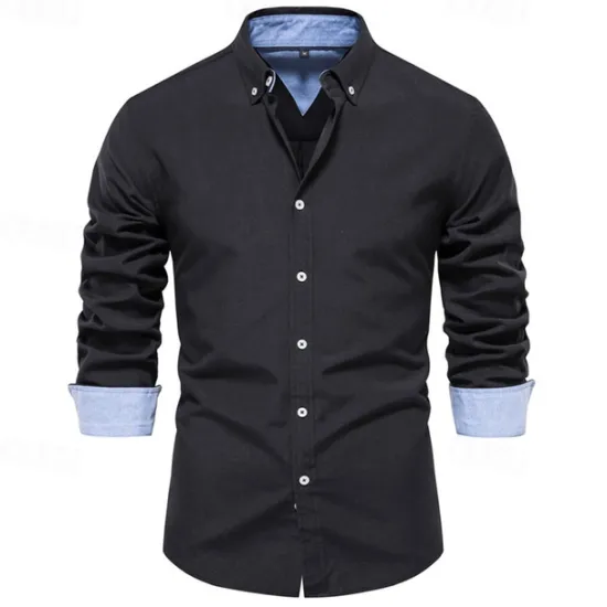New OUKU Men's Shirt Dress Shirt Button Up Shirt Plain Wedding Party Black White Red Navy Blue Long Sleeve Lapel Spring & Fall Clothing Apparel Patchwork