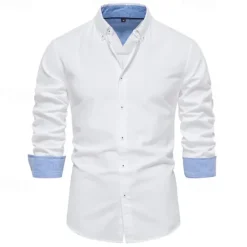 New OUKU Men's Shirt Dress Shirt Button Up Shirt Plain Wedding Party Black White Red Navy Blue Long Sleeve Lapel Spring & Fall Clothing Apparel Patchwork