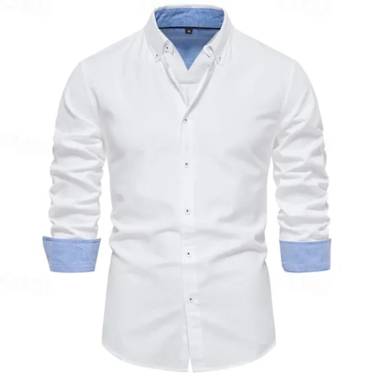 New OUKU Men's Shirt Dress Shirt Button Up Shirt Plain Wedding Party Black White Red Navy Blue Long Sleeve Lapel Spring & Fall Clothing Apparel Patchwork