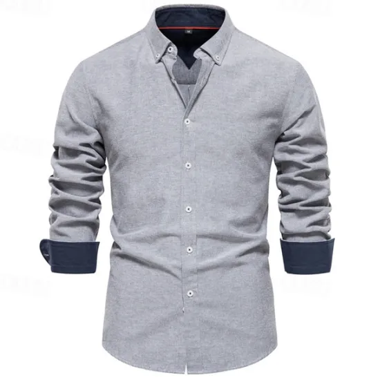 New OUKU Men's Shirt Dress Shirt Button Up Shirt Plain Wedding Party Black White Red Navy Blue Long Sleeve Lapel Spring & Fall Clothing Apparel Patchwork