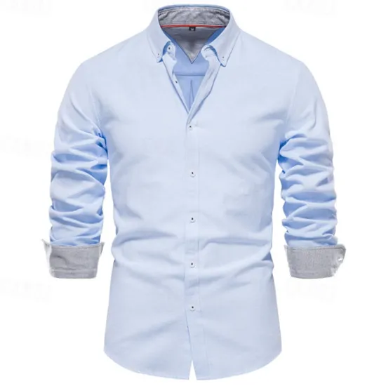 New OUKU Men's Shirt Dress Shirt Button Up Shirt Plain Wedding Party Black White Red Navy Blue Long Sleeve Lapel Spring & Fall Clothing Apparel Patchwork