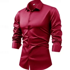 Best OUKU Men's Shirt Dress Shirt Button Up Shirt Plain Wedding Party Black White Light Green Pink Long Sleeve Lapel Spring & Fall Clothing Apparel