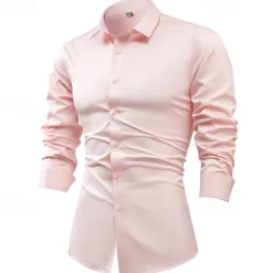 Best OUKU Men's Shirt Dress Shirt Button Up Shirt Plain Wedding Party Black White Light Green Pink Long Sleeve Lapel Spring & Fall Clothing Apparel