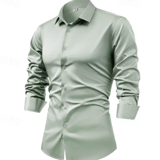 Best OUKU Men's Shirt Dress Shirt Button Up Shirt Plain Wedding Party Black White Light Green Pink Long Sleeve Lapel Spring & Fall Clothing Apparel