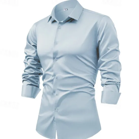 Best OUKU Men's Shirt Dress Shirt Button Up Shirt Plain Wedding Party Black White Light Green Pink Long Sleeve Lapel Spring & Fall Clothing Apparel