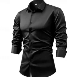 Best OUKU Men's Shirt Dress Shirt Button Up Shirt Plain Wedding Party Black White Light Green Pink Long Sleeve Lapel Spring & Fall Clothing Apparel