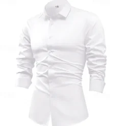 Best OUKU Men's Shirt Dress Shirt Button Up Shirt Plain Wedding Party Black White Light Green Pink Long Sleeve Lapel Spring & Fall Clothing Apparel