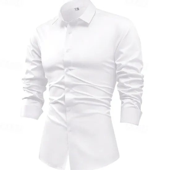 Best OUKU Men's Shirt Dress Shirt Button Up Shirt Plain Wedding Party Black White Light Green Pink Long Sleeve Lapel Spring & Fall Clothing Apparel