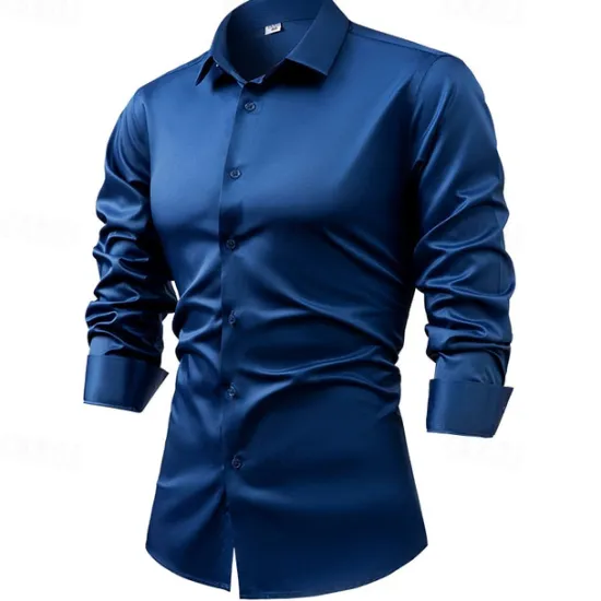 Best OUKU Men's Shirt Dress Shirt Button Up Shirt Plain Wedding Party Black White Light Green Pink Long Sleeve Lapel Spring & Fall Clothing Apparel