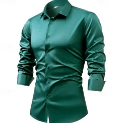 Best OUKU Men's Shirt Dress Shirt Button Up Shirt Plain Wedding Party Black White Light Green Pink Long Sleeve Lapel Spring & Fall Clothing Apparel