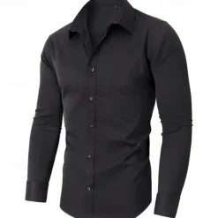 Discount OUKU Men's Shirt Dress Shirt Button Up Shirt Plain Wedding Daily Light Pink Black White Dark Navy Long Sleeve Turndown Spring & Fall Clothing Apparel Patchwork