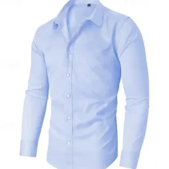 Discount OUKU Men's Shirt Dress Shirt Button Up Shirt Plain Wedding Daily Light Pink Black White Dark Navy Long Sleeve Turndown Spring & Fall Clothing Apparel Patchwork