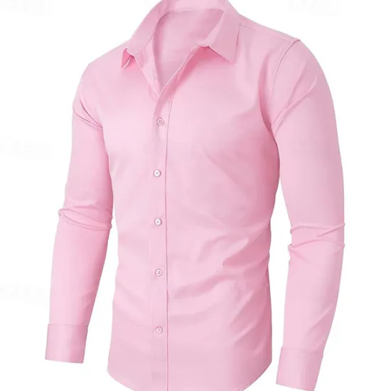 Discount OUKU Men's Shirt Dress Shirt Button Up Shirt Plain Wedding Daily Light Pink Black White Dark Navy Long Sleeve Turndown Spring & Fall Clothing Apparel Patchwork