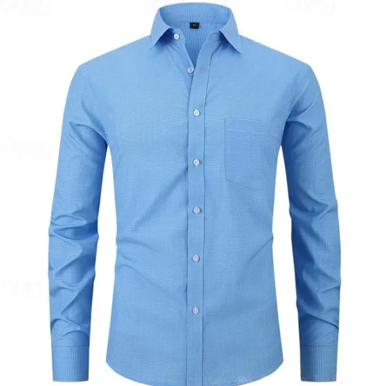 Sale OUKU Men's Shirt Dress Shirt Button Up Shirt Plaid / Check Wedding Daily Pink Red Blue Sky Blue Long Sleeve Turndown Spring & Fall Clothing Apparel Pocket