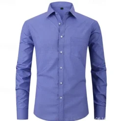 Sale OUKU Men's Shirt Dress Shirt Button Up Shirt Plaid / Check Wedding Daily Pink Red Blue Sky Blue Long Sleeve Turndown Spring & Fall Clothing Apparel Pocket