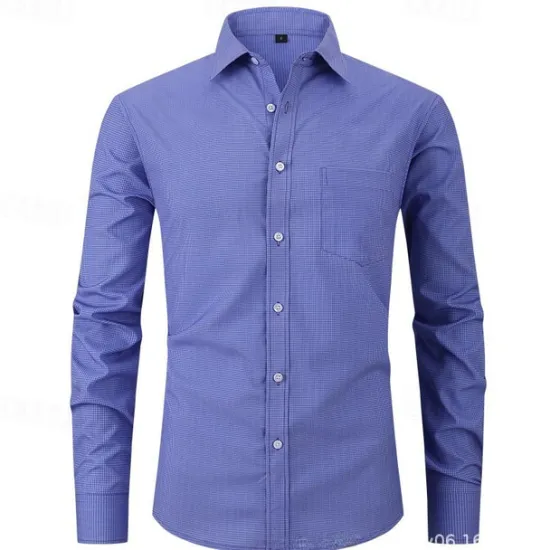 Sale OUKU Men's Shirt Dress Shirt Button Up Shirt Plaid / Check Wedding Daily Pink Red Blue Sky Blue Long Sleeve Turndown Spring & Fall Clothing Apparel Pocket