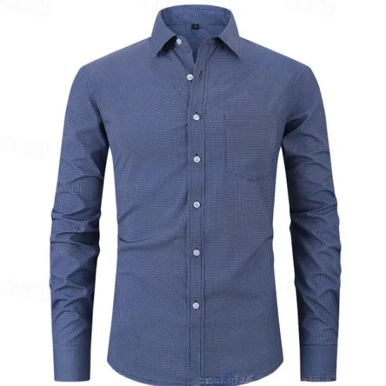 Sale OUKU Men's Shirt Dress Shirt Button Up Shirt Plaid / Check Wedding Daily Pink Red Blue Sky Blue Long Sleeve Turndown Spring & Fall Clothing Apparel Pocket