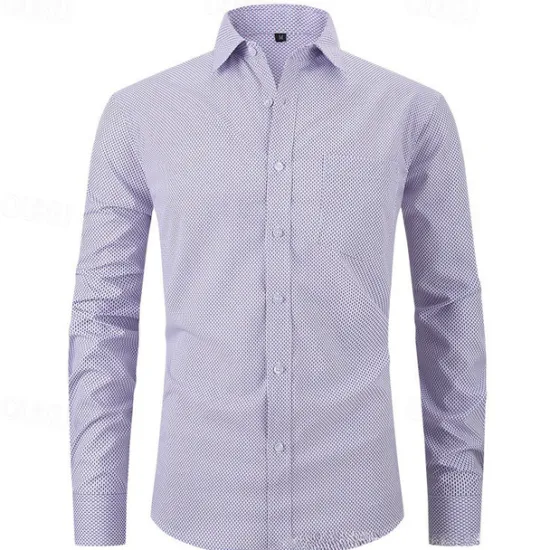 Sale OUKU Men's Shirt Dress Shirt Button Up Shirt Plaid / Check Wedding Daily Pink Red Blue Sky Blue Long Sleeve Turndown Spring & Fall Clothing Apparel Pocket