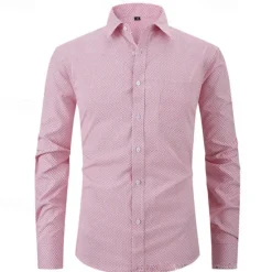 Sale OUKU Men's Shirt Dress Shirt Button Up Shirt Plaid / Check Wedding Daily Pink Red Blue Sky Blue Long Sleeve Turndown Spring & Fall Clothing Apparel Pocket