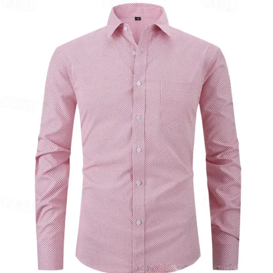Sale OUKU Men's Shirt Dress Shirt Button Up Shirt Plaid / Check Wedding Daily Pink Red Blue Sky Blue Long Sleeve Turndown Spring & Fall Clothing Apparel Pocket