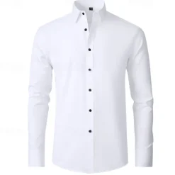 Discount OUKU Men's Shirt Dress Shirt Button Up Shirt Plain Wedding Party Black White Pink Wine Long Sleeve Lapel Spring & Fall Clothing Apparel
