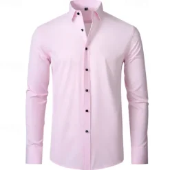 Discount OUKU Men's Shirt Dress Shirt Button Up Shirt Plain Wedding Party Black White Pink Wine Long Sleeve Lapel Spring & Fall Clothing Apparel