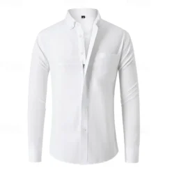 Sale OUKU Men's Shirt Dress Shirt Button Up Shirt Plain Wedding Party Black White Navy Blue Blue Long Sleeve Lapel Spring & Fall Clothing Apparel Buttons