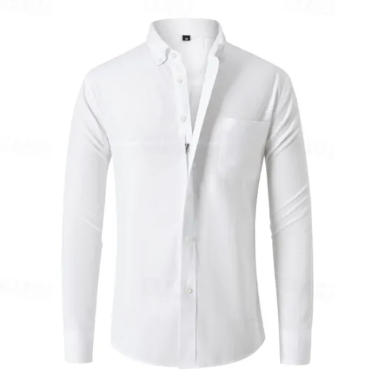 Sale OUKU Men's Shirt Dress Shirt Button Up Shirt Plain Wedding Party Black White Navy Blue Blue Long Sleeve Lapel Spring & Fall Clothing Apparel Buttons