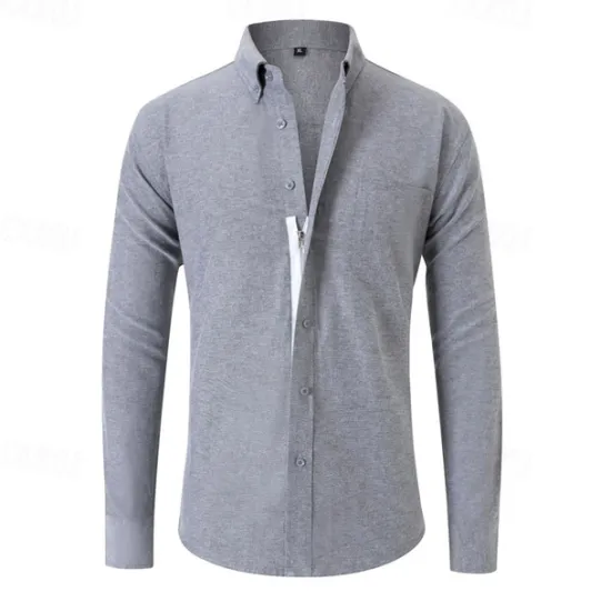 Sale OUKU Men's Shirt Dress Shirt Button Up Shirt Plain Wedding Party Black White Navy Blue Blue Long Sleeve Lapel Spring & Fall Clothing Apparel Buttons