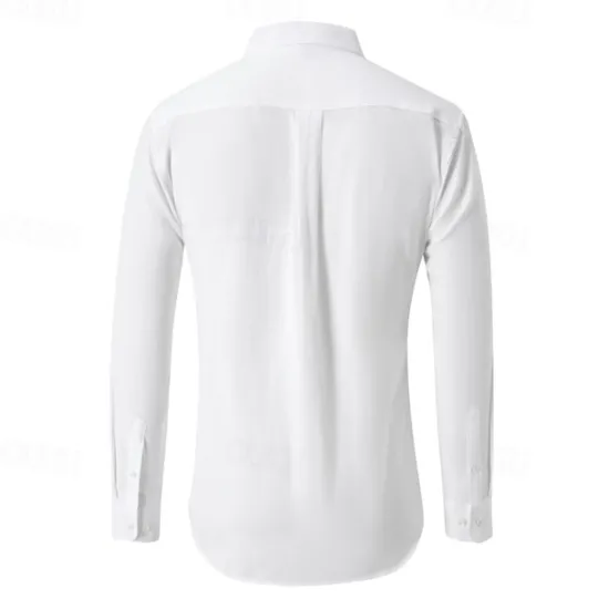 Sale OUKU Men's Shirt Dress Shirt Button Up Shirt Plain Wedding Party Black White Navy Blue Blue Long Sleeve Lapel Spring & Fall Clothing Apparel Buttons