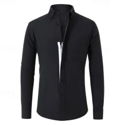 Sale OUKU Men's Shirt Dress Shirt Button Up Shirt Plain Wedding Party Black White Navy Blue Blue Long Sleeve Lapel Spring & Fall Clothing Apparel Buttons