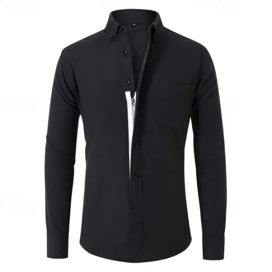 Sale OUKU Men's Shirt Dress Shirt Button Up Shirt Plain Wedding Party Black White Navy Blue Blue Long Sleeve Lapel Spring & Fall Clothing Apparel Buttons
