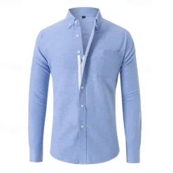 Sale OUKU Men's Shirt Dress Shirt Button Up Shirt Plain Wedding Party Black White Navy Blue Blue Long Sleeve Lapel Spring & Fall Clothing Apparel Buttons
