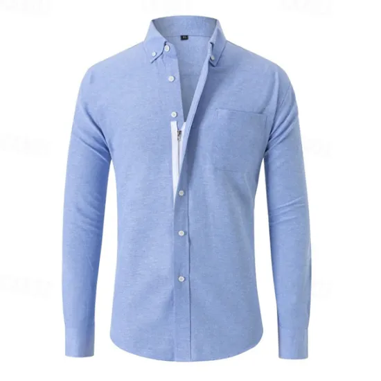 Sale OUKU Men's Shirt Dress Shirt Button Up Shirt Plain Wedding Party Black White Navy Blue Blue Long Sleeve Lapel Spring & Fall Clothing Apparel Buttons