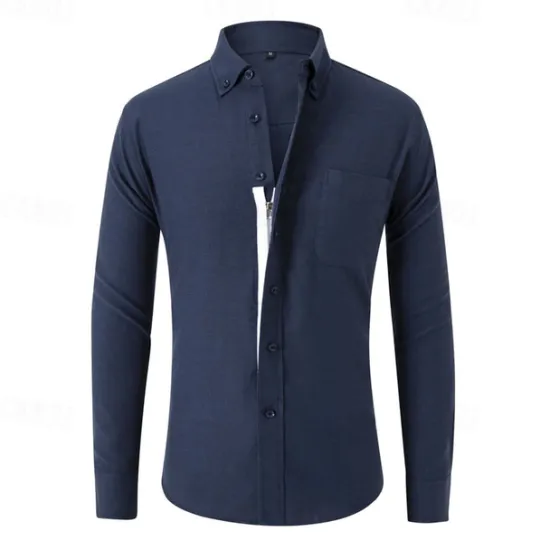 Sale OUKU Men's Shirt Dress Shirt Button Up Shirt Plain Wedding Party Black White Navy Blue Blue Long Sleeve Lapel Spring & Fall Clothing Apparel Buttons