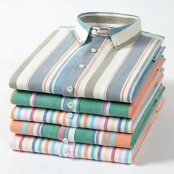 Sale OUKU Men's Shirt Dress Shirt Button Up Shirt Stripe Wedding Party Light Blue White Blue Sky Blue Long Sleeve Lapel Spring Fall Clothing Apparel