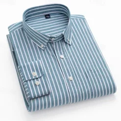 Sale OUKU Men's Shirt Dress Shirt Button Up Shirt Stripe Wedding Party Light Blue White Blue Sky Blue Long Sleeve Lapel Spring Fall Clothing Apparel
