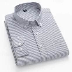 Sale OUKU Men's Shirt Dress Shirt Button Up Shirt Stripe Wedding Party Light Blue White Blue Sky Blue Long Sleeve Lapel Spring Fall Clothing Apparel