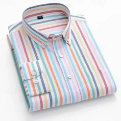 Sale OUKU Men's Shirt Dress Shirt Button Up Shirt Stripe Wedding Party Light Blue White Blue Sky Blue Long Sleeve Lapel Spring Fall Clothing Apparel