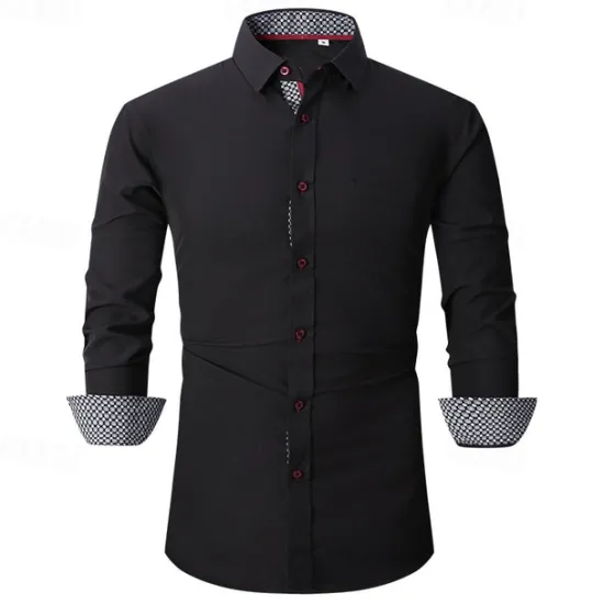 New OUKU Men's Shirt Dress Shirt Button Up Shirt Plain Wedding Party Black White Pink Wine Long Sleeve Lapel Spring & Fall Clothing Apparel