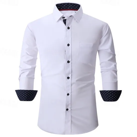 New OUKU Men's Shirt Dress Shirt Button Up Shirt Plain Wedding Party Black White Pink Wine Long Sleeve Lapel Spring & Fall Clothing Apparel