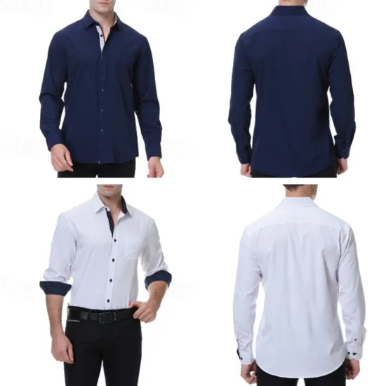 New OUKU Men's Shirt Dress Shirt Button Up Shirt Plain Wedding Party Black White Pink Wine Long Sleeve Lapel Spring & Fall Clothing Apparel