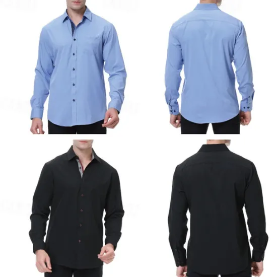 New OUKU Men's Shirt Dress Shirt Button Up Shirt Plain Wedding Party Black White Pink Wine Long Sleeve Lapel Spring & Fall Clothing Apparel