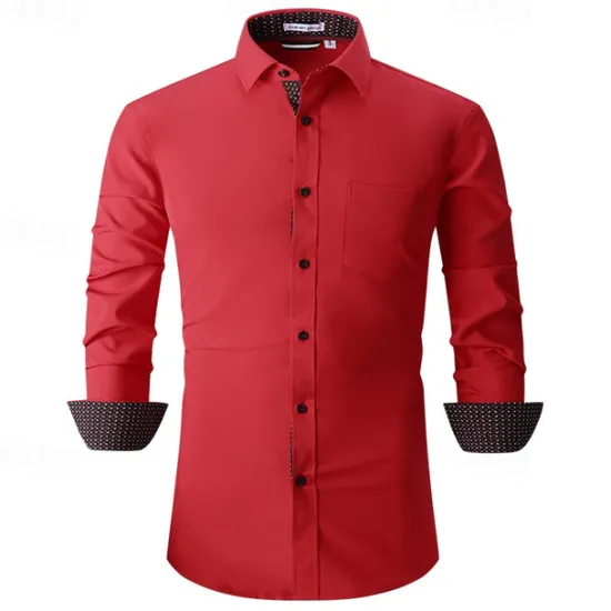 New OUKU Men's Shirt Dress Shirt Button Up Shirt Plain Wedding Party Black White Pink Wine Long Sleeve Lapel Spring & Fall Clothing Apparel